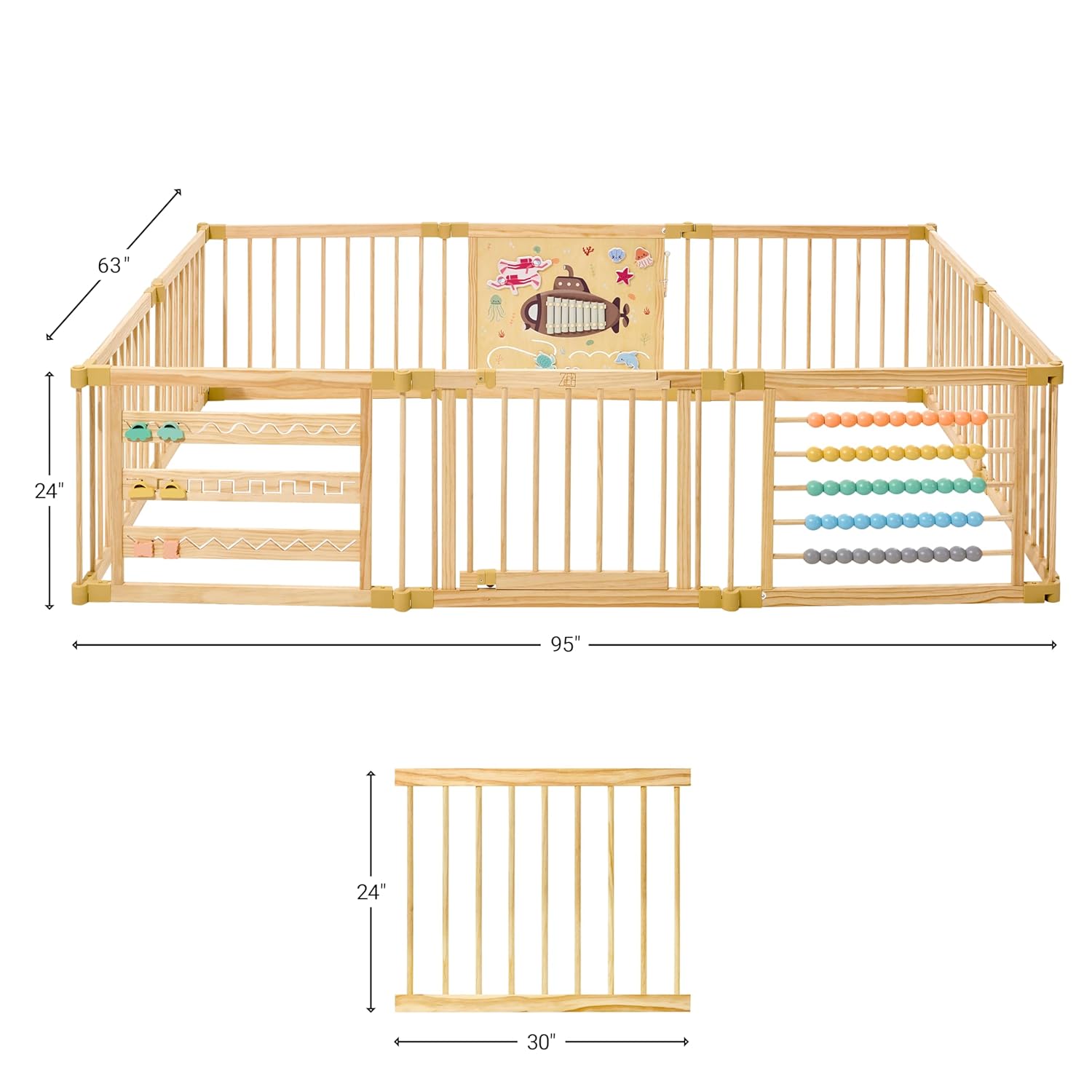 Wooden Playpen Extra Large for Toddlers and Babies - Under The Sea Theme Toy Design - (8/10) Wood Panels - Foldable and Adjustable Baby Play Yard- Extra Large Baby Playpen (10-Panels) - Image 3
