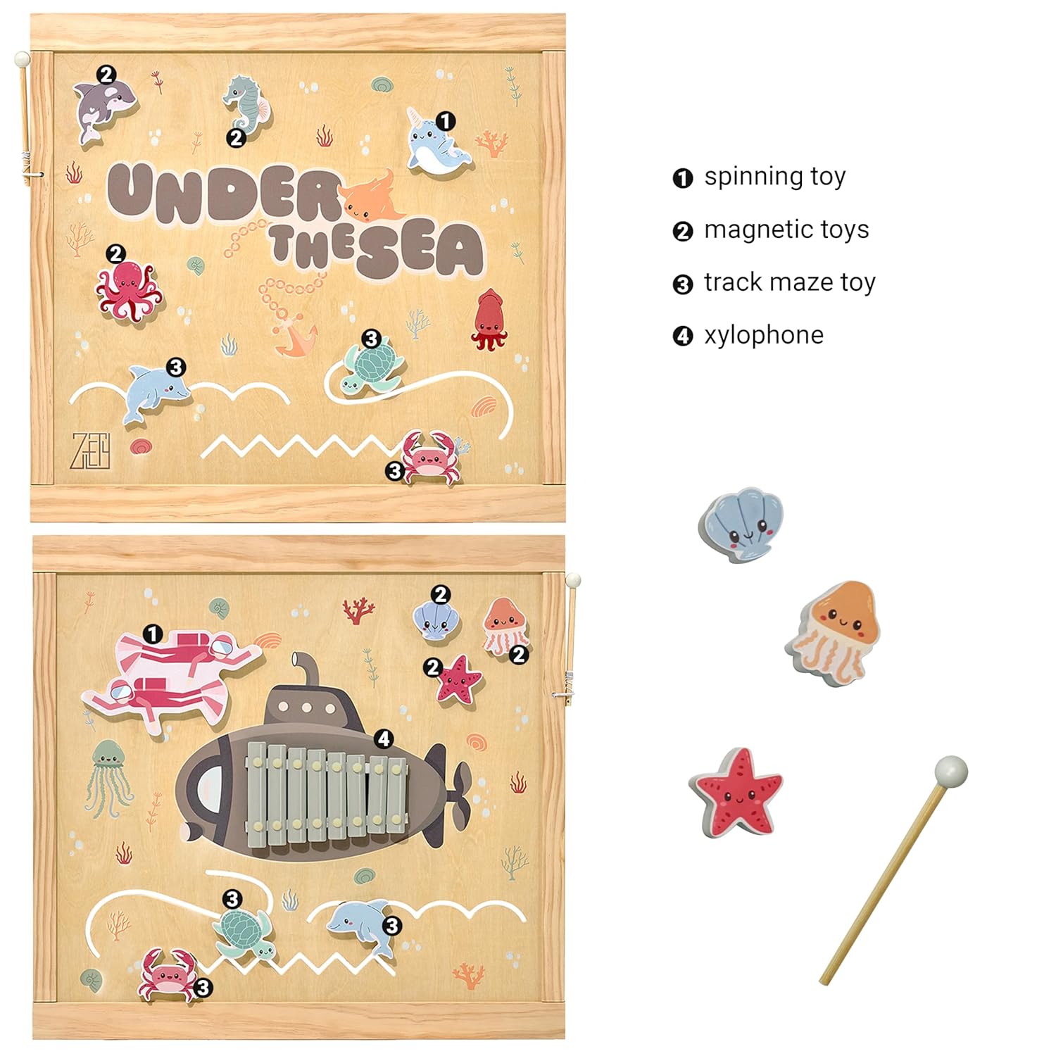 ZETY Wooden Playpen Extra Large for Toddlers and Babies - Under The Sea Theme Toy Design - (8/10) Wood Panels - Foldable and Adjustable Baby Pen - Extra Large Baby Pen (8-Panels) - Image 5