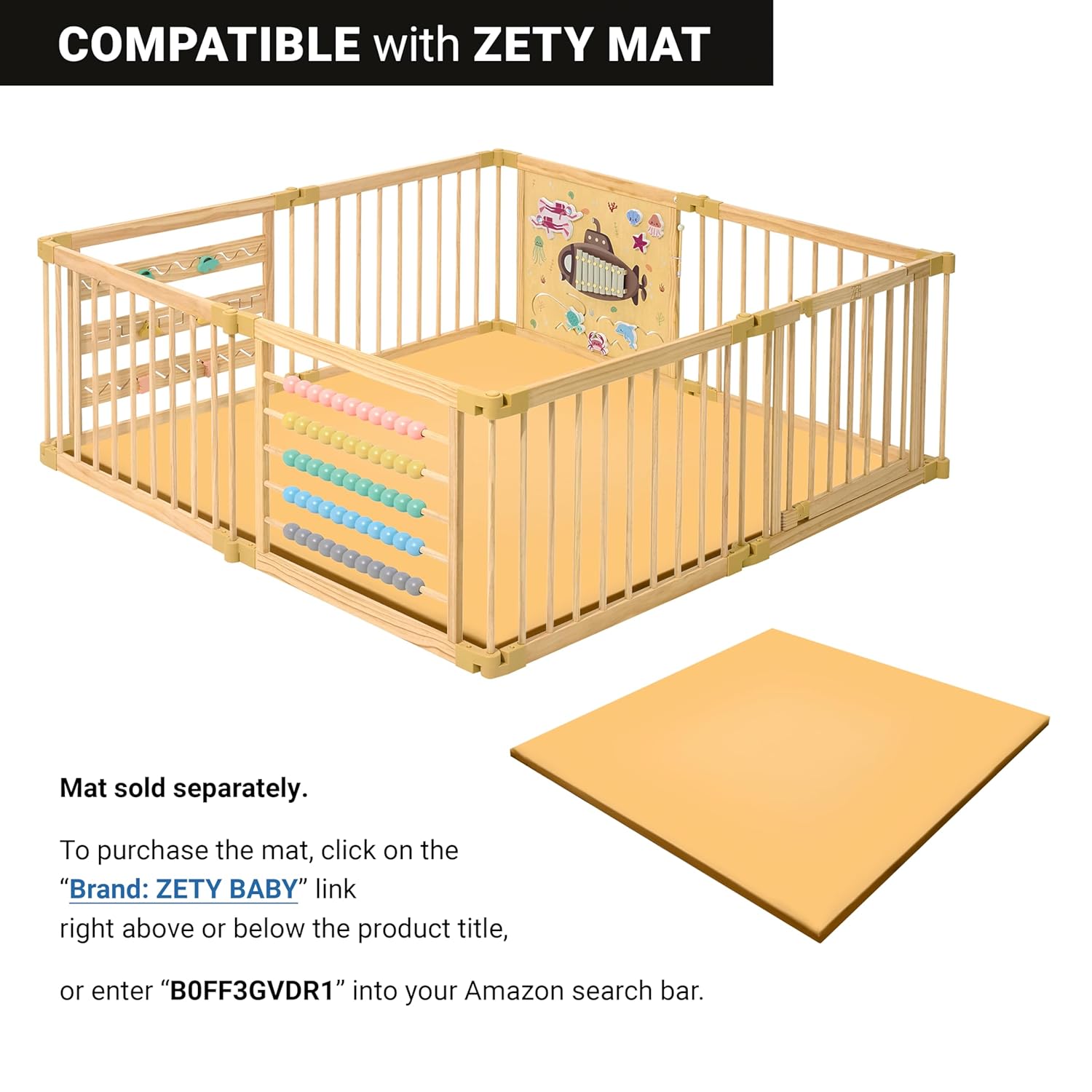 ZETY Wooden Playpen Extra Large for Toddlers and Babies - Under The Sea Theme Toy Design - (8/10) Wood Panels - Foldable and Adjustable Baby Pen - Extra Large Baby Pen (8-Panels) - Image 6