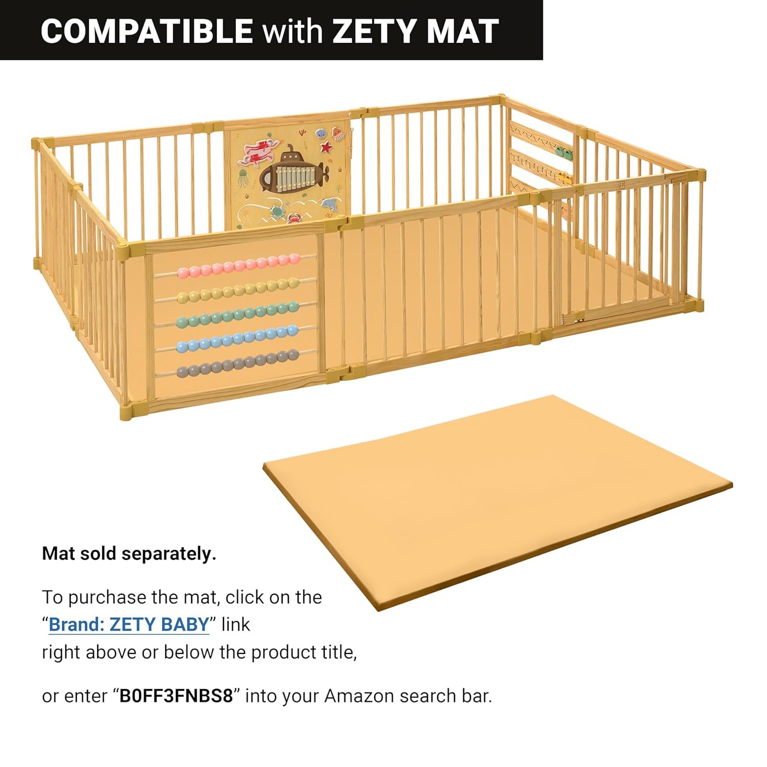 Wooden Playpen Extra Large for Toddlers and Babies - Under The Sea Theme Toy Design - (8/10) Wood Panels - Foldable and Adjustable Baby Play Yard- Extra Large Baby Playpen (10-Panels) - Image 6