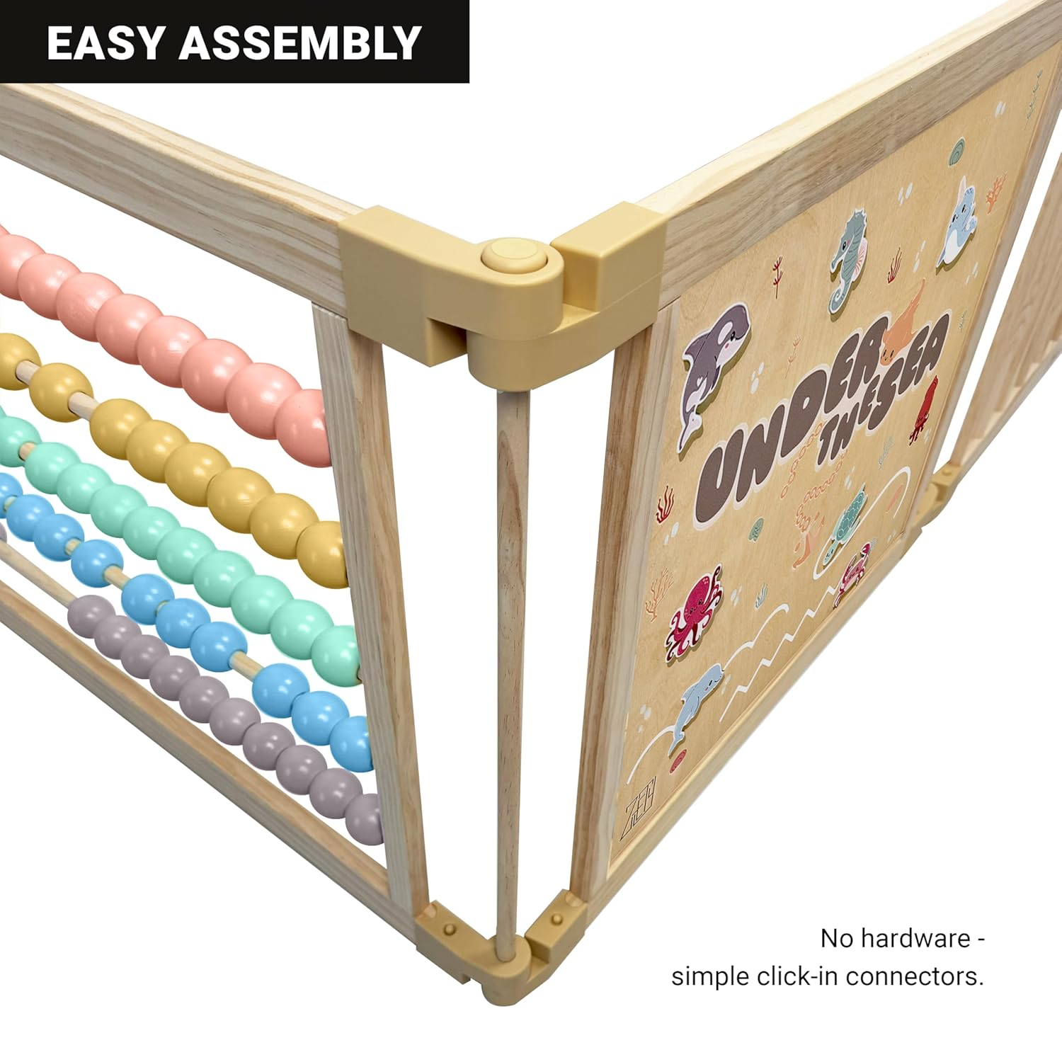 Wooden Playpen Extra Large for Toddlers and Babies - Under The Sea Theme Toy Design - (8/10) Wood Panels - Foldable and Adjustable Baby Play Yard- Extra Large Baby Playpen (10-Panels) - Image 7