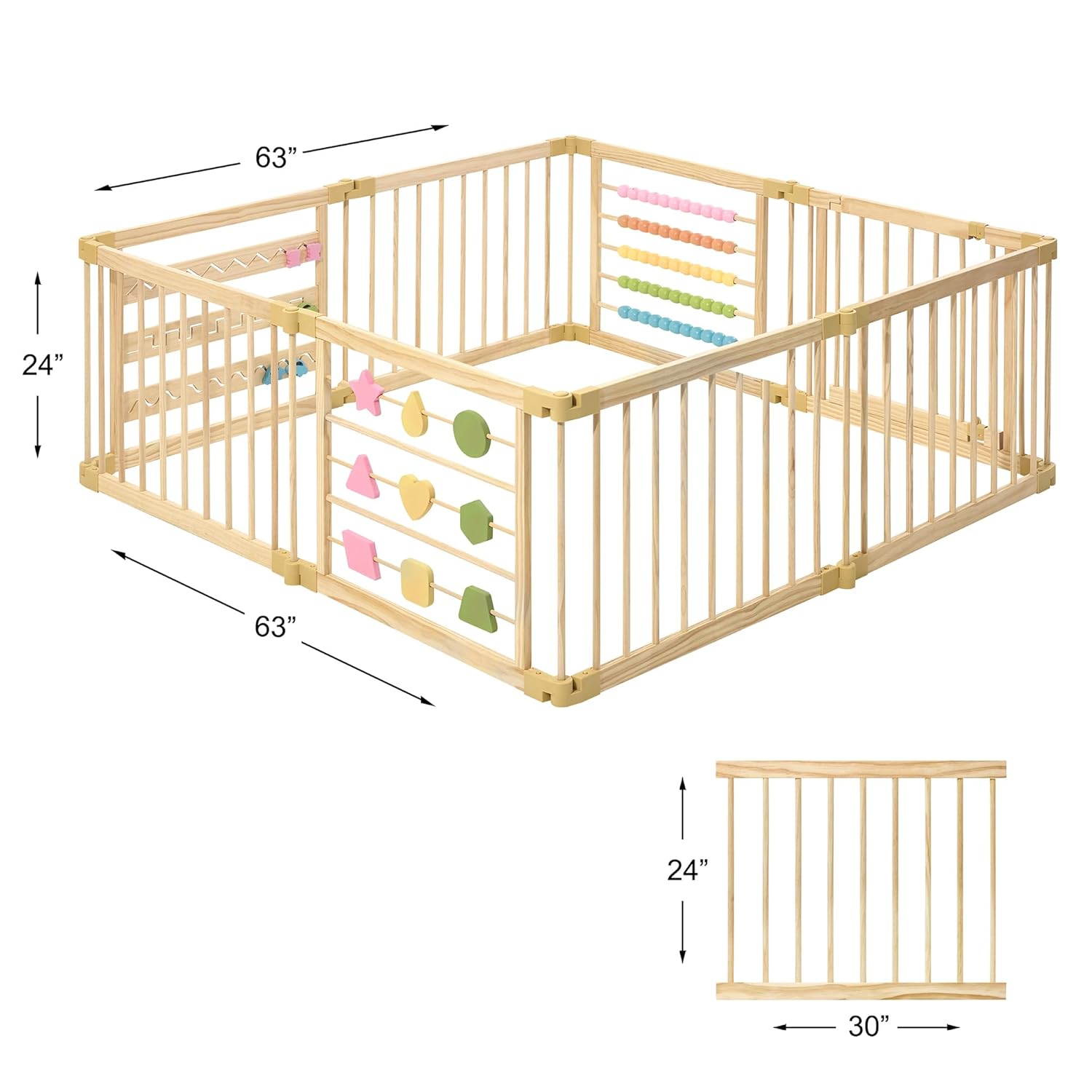 ZETY Natural Wood Baby Playpen – 8 or 10 Panel Foldable Play Yard with Door Panel and Built-in Toys, CPC Certified & SGS Tested - Image 2