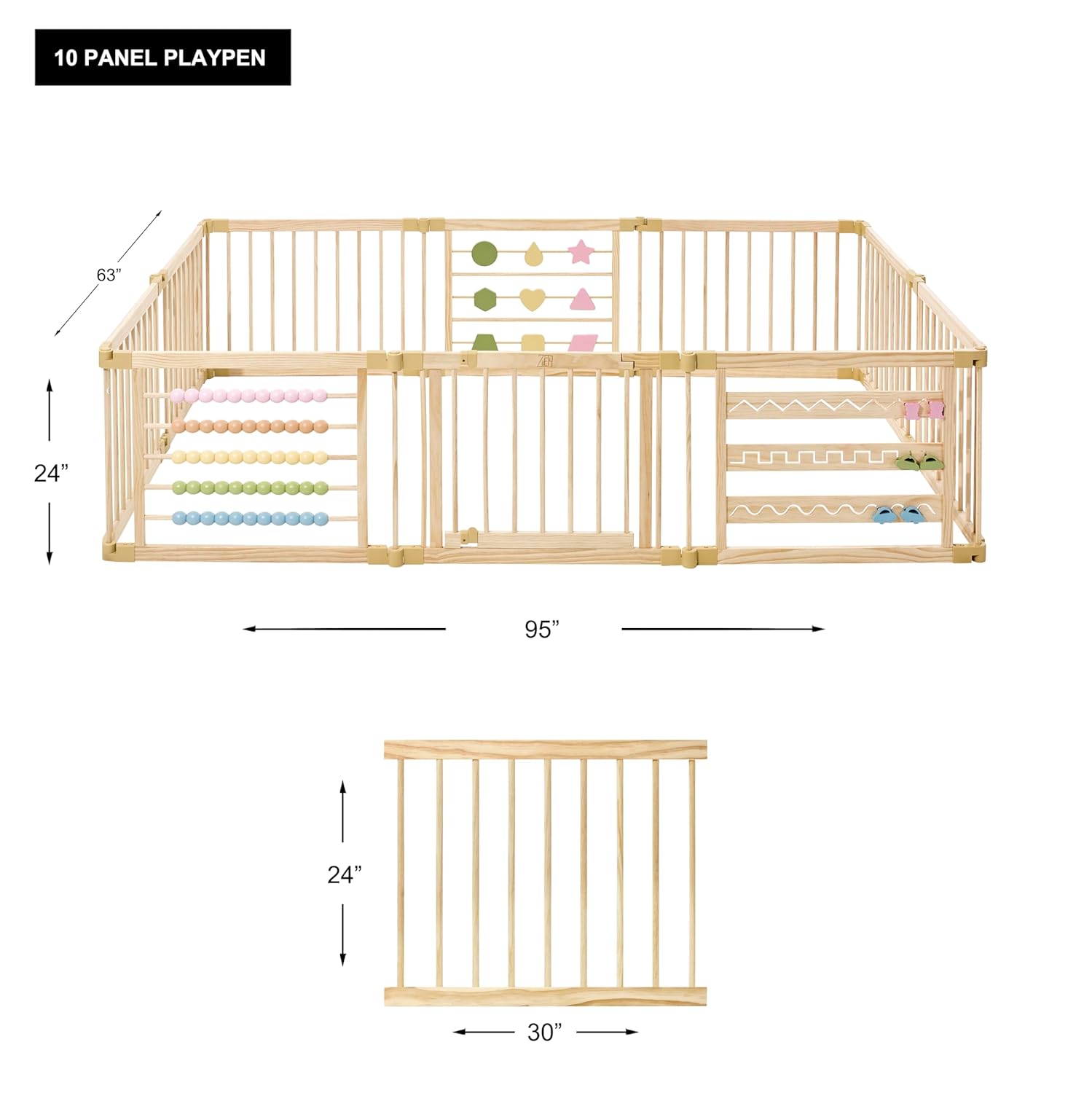 ZETY Natural Wood Baby Playpen – 8 or 10 Panel Foldable Play Yard with Door Panel and Built-in Toys, CPC Certified & SGS Tested - Image 2
