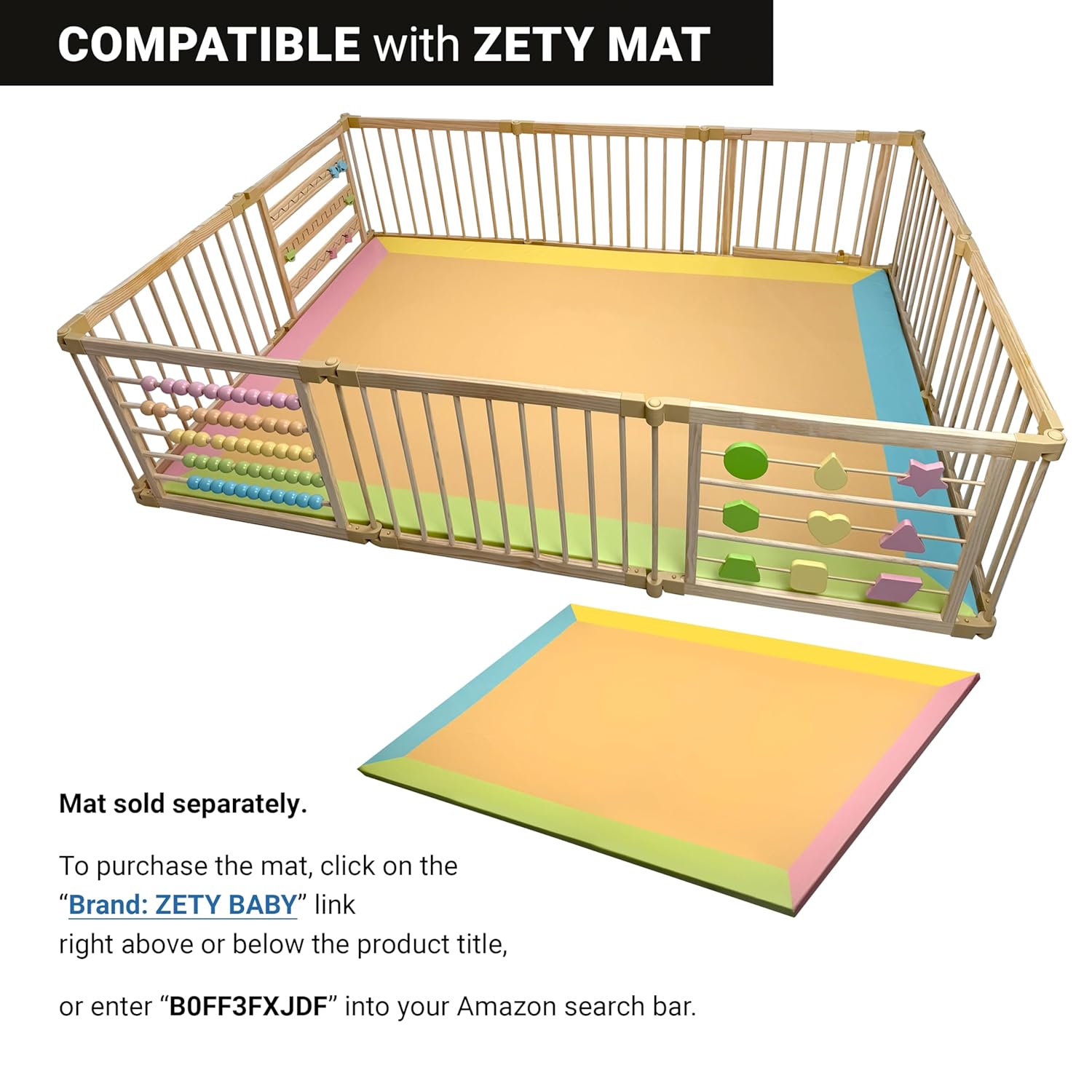 ZETY Natural Wood Baby Playpen – 8 or 10 Panel Foldable Play Yard with Door Panel and Built-in Toys, CPC Certified & SGS Tested - Image 3