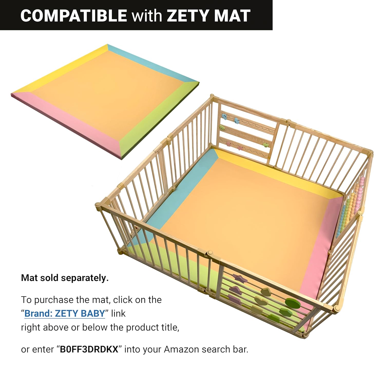 ZETY Natural Wood Baby Playpen – 8 or 10 Panel Foldable Play Yard with Door Panel and Built-in Toys, CPC Certified & SGS Tested - Image 3