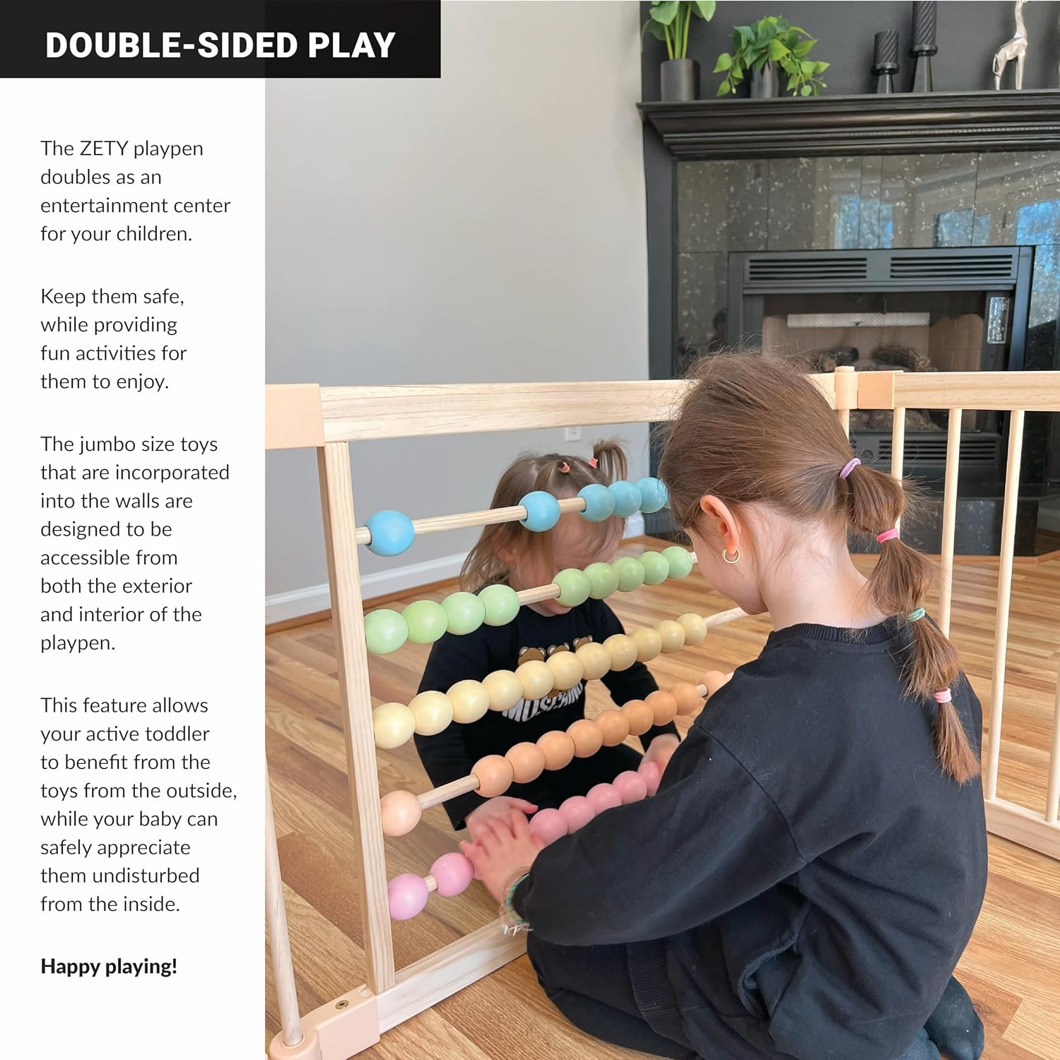 ZETY Natural Wood Baby Playpen – 8 or 10 Panel Foldable Play Yard with Door Panel and Built-in Toys, CPC Certified & SGS Tested - Image 7