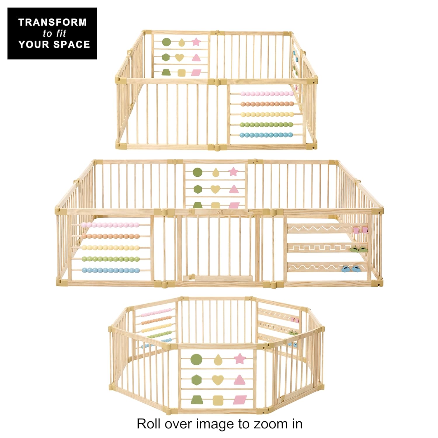 ZETY Natural Wood Baby Playpen – 8 or 10 Panel Foldable Play Yard with Door Panel and Built-in Toys, CPC Certified & SGS Tested - Image 6
